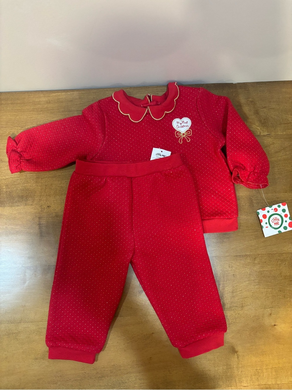 Little Me Red Dot-Print Two-Piece "My First Christmas" Pajama Set small flaw 12M